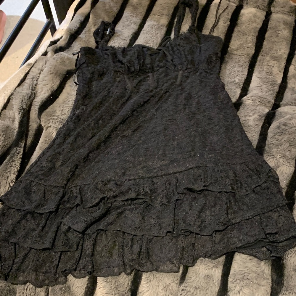 #578 “Mixed Threads” Black Lace Ruffle Dress